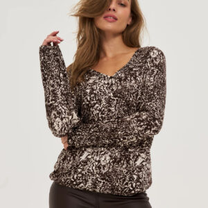 Bluzka z dekoltem w serek brązowa