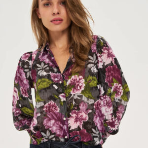 dcee3c4b3bffd8e87405eb530f41fb218c676bb7 Koszula w kwiaty z bufiastymi rękawami czarna
