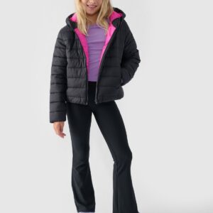 4F Kurtka puchowa z wypełnieniem syntetycznym dziewczęca - czarna 128 (7-8 lat)