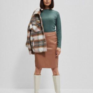 def4919a1619e59b24c991c023b6dce6fd4d0a12 Spódnica z geometrycznym przeszyciem kawowa