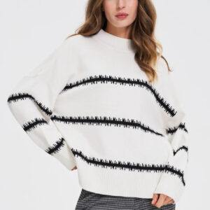 df68d62eec6aa55c720c299bc67df4247cc1298d Sweter w paski z obniżoną linią ramion biały