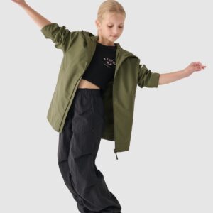 4F Kurtka przejściowa przeciwdeszczowa z gumową powłoką dziecięca - khaki 122 (6-7 lat)
