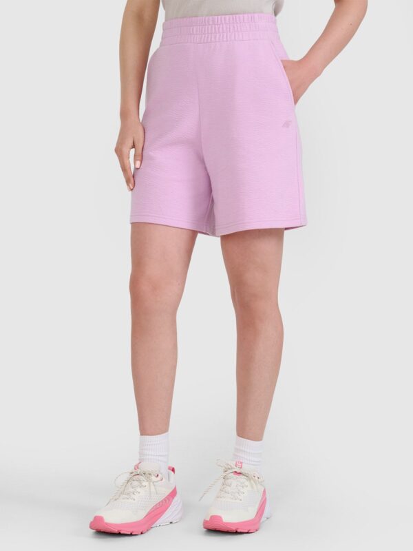 4F Spodenki dresowe ze strukturalnej dzianiny damskie - różowe