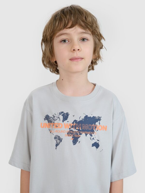 4F T-shirt oversize z nadrukiem chłopięcy - szary 128 (7-8 lat)