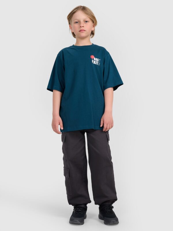 4F T-shirt oversize z nadrukiem chłopięcy - turkusowy 158 (12-13 lat)