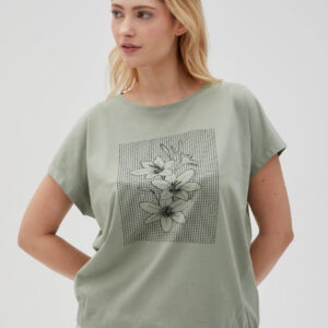 Bluzka z nadrukiem i krótkimi rękawami oliwkowa