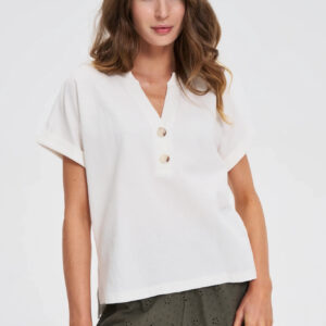 Bluzka z guzikami na dekolcie biała