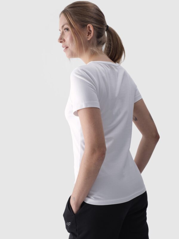 e0d5c0064a3d08190ef0702943e89de6f7e2f72f 4F T-shirt slim z nadrukiem damski - biały