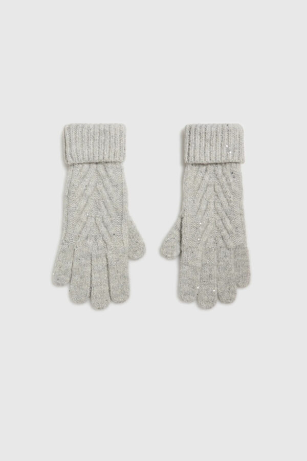 Ciepłe rękawiczki ozdobione cekinami szare