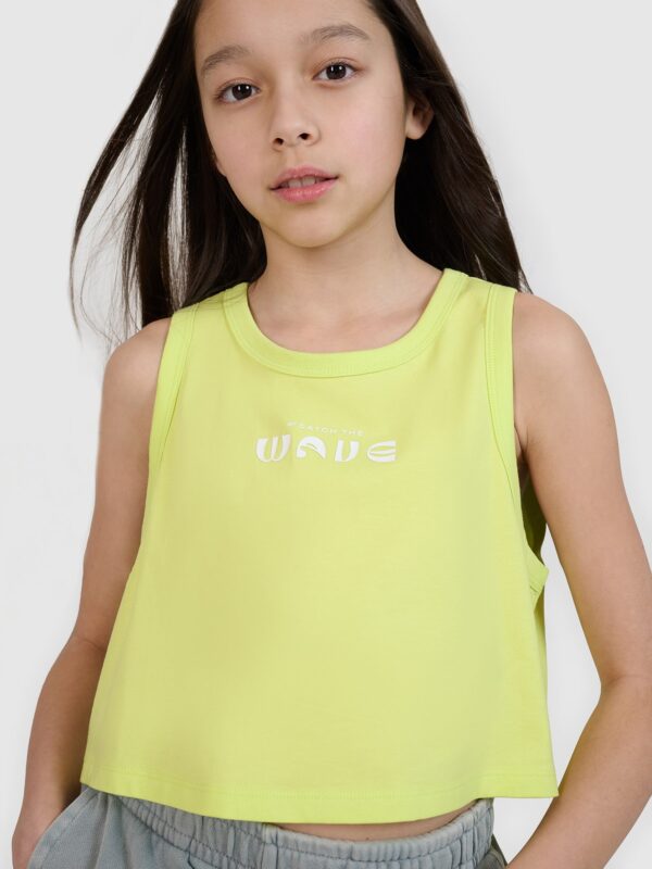 4F Crop top oversize z nadrukiem dziewczęcy - zielony 152 (11-12 lat)