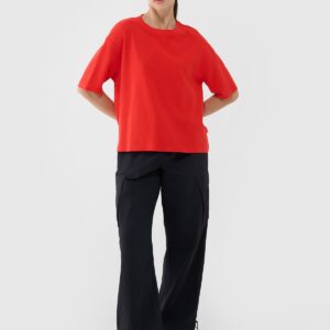 e2bd481ee73dfe043b699ca2e079f4469e9bb018 4F T-shirt regular z waflowej dzianiny damski - czerwony