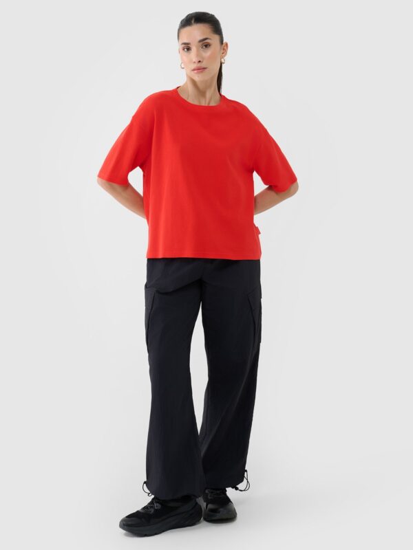 4F T-shirt regular z waflowej dzianiny damski - czerwony