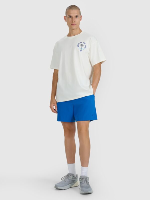 4F T-shirt oversize z nadrukiem męski - beżowy