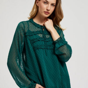 Koszula z falbankami i wiązaniem na dekolcie zielona