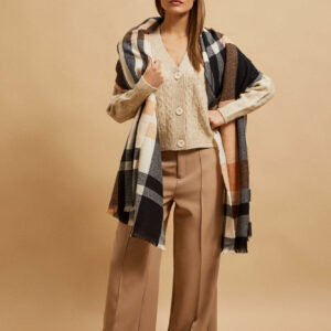 Szalik w kratę brzoskwiniowy