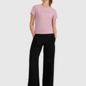 e437475916e2a43ac823bb8ba181688fc580781a 4F T-shirt slim z nadrukiem damski - różowy