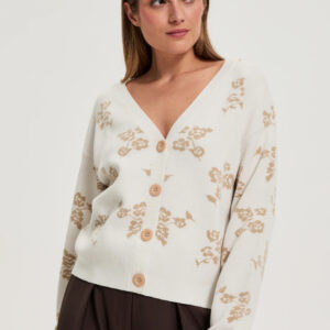Kardigan w kwiaty beżowy