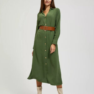 Sukienka midi z szerokim paskiem khaki