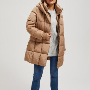 Pikowana kurtka z kapturem ciemnobeżowa