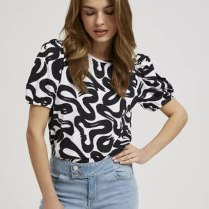 e5461477e99c0bddd53a7235bccf932c8d8fb90d Bluzka z geometrycznym wzorem i bufiastymi rękawami czarno-biała