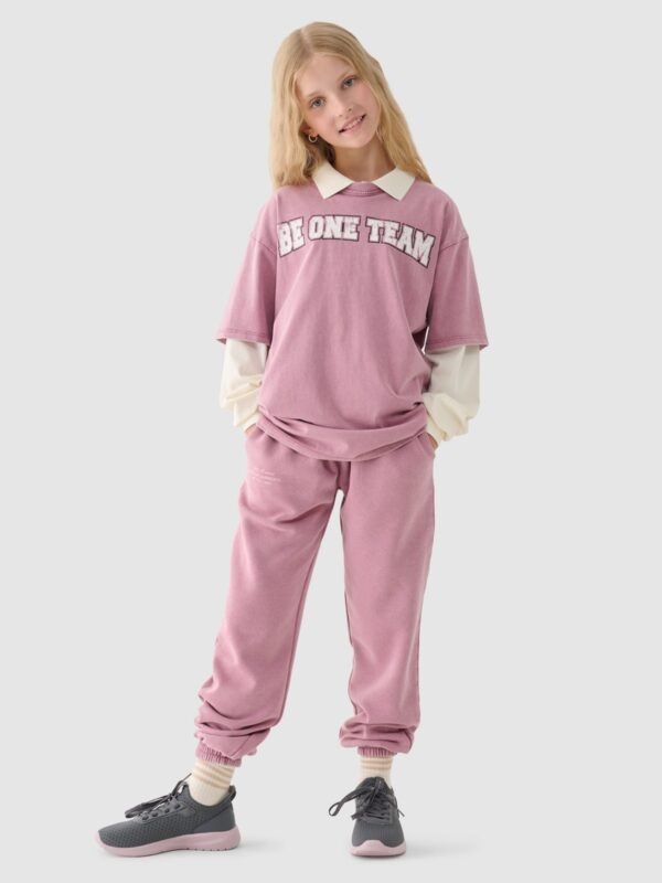 4F T-shirt z nadrukiem dziewczęcy - różowy 122 (6-7 lat)