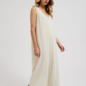 Ażurowa sukienka z dekoltem w serek beżowa