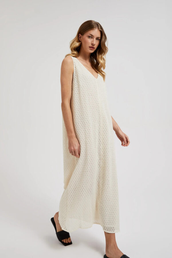 Ażurowa sukienka z dekoltem w serek beżowa