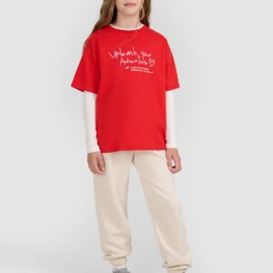 4F T-shirt regular z nadrukiem dziewczęcy - czerwony 146 (10-11 lat)