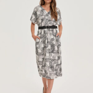 Wiskozowo-lniana sukienka biała