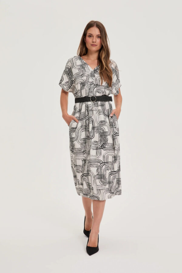 Wiskozowo-lniana sukienka biała