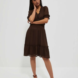 Sukienka z falbaną ciemnobrązowa
