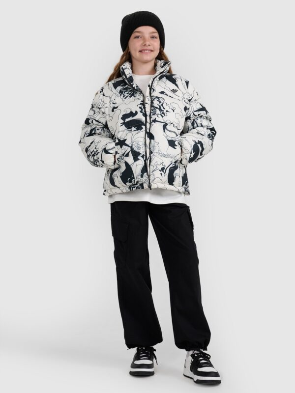 4F Kurtka puchowa z wypełnieniem syntetycznym dziewczęca - biała 122 (6-7 lat)