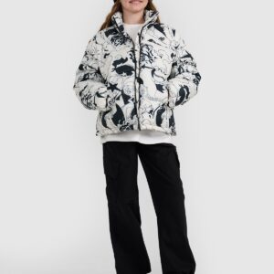 4F Kurtka puchowa z wypełnieniem syntetycznym dziewczęca - biała 122 (6-7 lat)