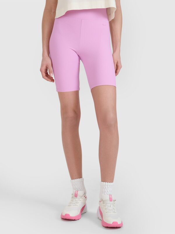 4F Legginsy krótkie dzianinowe damskie - różowe