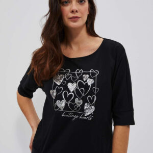 T-shirt z nadrukiem serc czarny