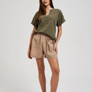 Szorty lniane ze sznurkiem beżowe