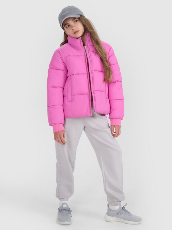 e87bc2e3dcc8b602fa0f6e031fd95b9faff00c29 4F Kurtka puchowa z wypełnieniem syntetycznym dziewczęca - różowa 134 (8-9 lat)