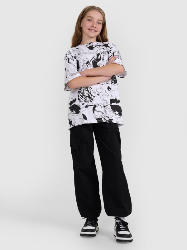 4F T-shirt oversize z nadrukiem dziewczęcy - multikolor 140 (9-10 lat)