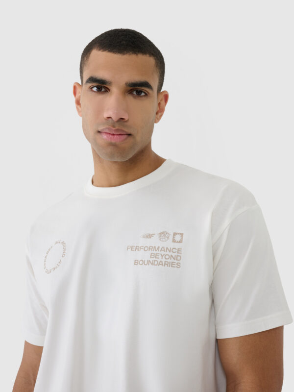 4F T-shirt oversize z nadrukiem męski - beżowy