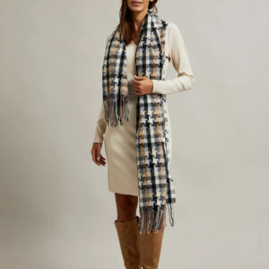 Ciepły szalik w kratę szary