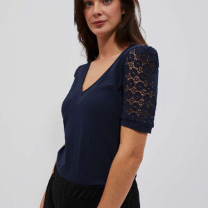 Bluzka z ażurowymi rękawami granatowa