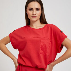 Bluzka z kieszonką i krótkimi rękawami czerwona