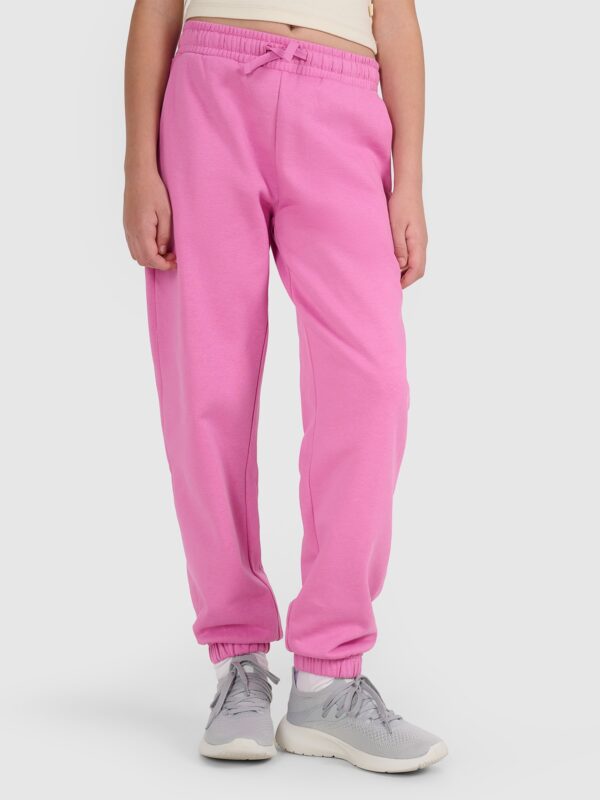 ea861d1f20368f46fbd7c5d8d6fa60bd8b7706eb 4F Spodnie dresowe joggery dziewczęce - różowe 128 (7-8 lat)