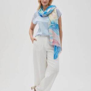 Wzorzysty szal niebieski damski