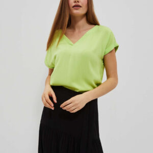 Wiskozowa koszula z dekoltem w serek neonowa