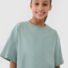 4F T-shirt oversize gładki dziewczęcy - turkusowy 134 (8-9 lat)
