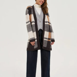 Kardigan w kratę beżowy