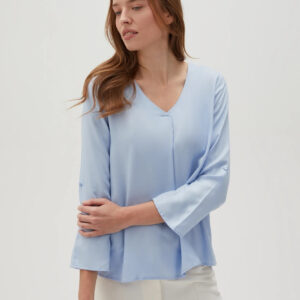 Gładka koszula z dekoltem w serek błękitna