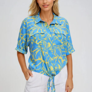 Wzorzysta koszula z wiązanemi żółta