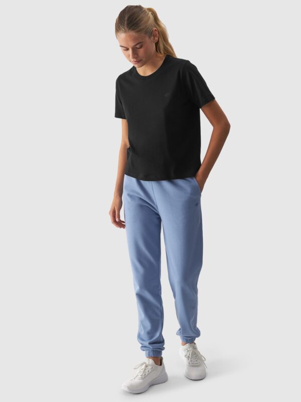 4F T-shirt regular gładki damski - czarny